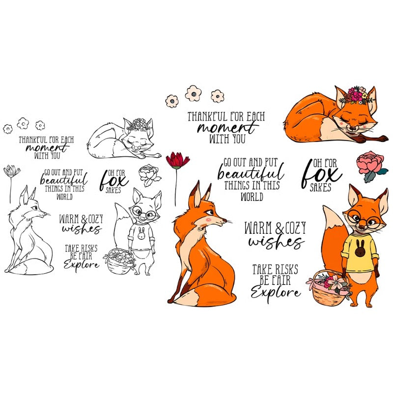 Cute Fox Rose Basket Dies & Stamps Set