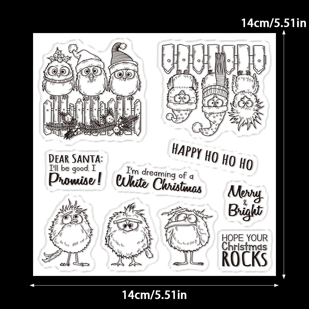 Christmas Cute Funny Birds Dies & Stamps Set