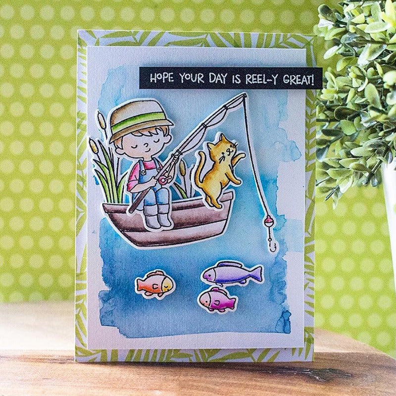 Fishing Boy Dies & Stamps Set