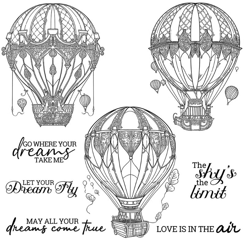 Retro Flying Hot Air Balloon Clear Stamps