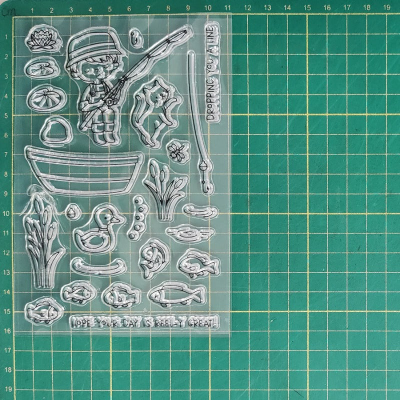 Fishing Boy Dies & Stamps Set