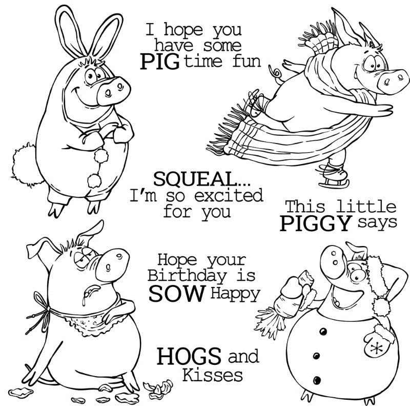 Cute Cartoon Fat Pigs Dies & Stamps Set