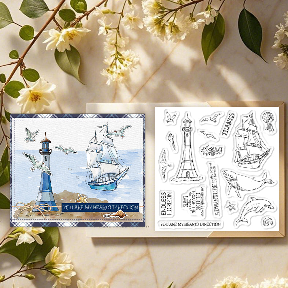 Lighthouse Boat Dolphin Dies & Stamps Set