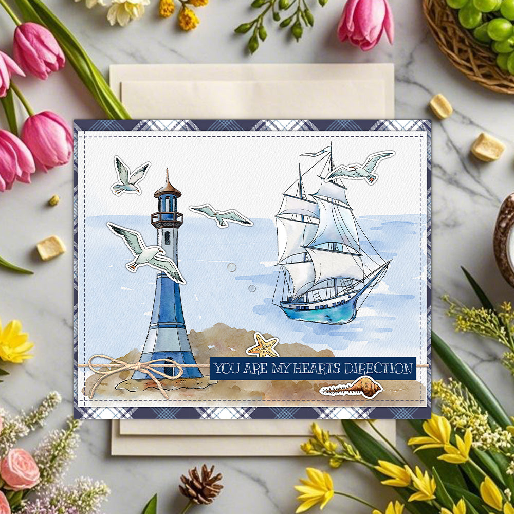 Lighthouse Boat Dolphin Dies & Stamps Set