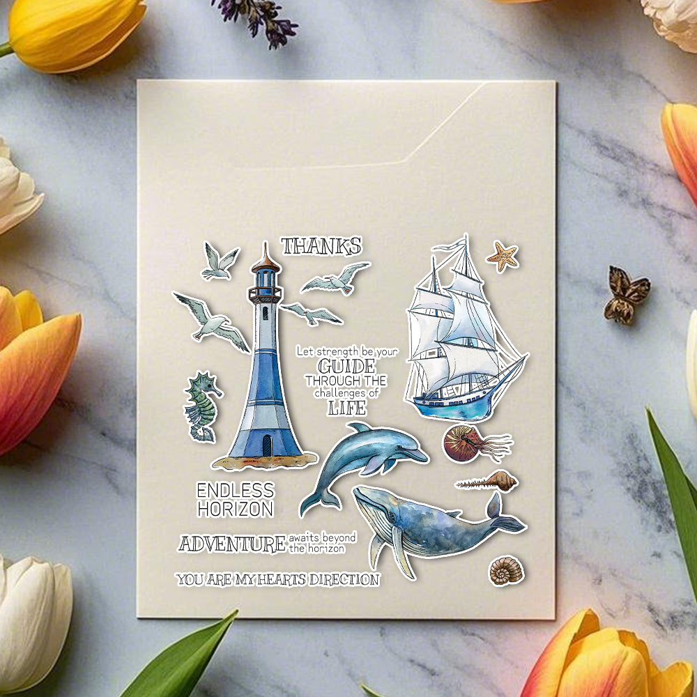 Lighthouse Boat Dolphin Dies & Stamps Set