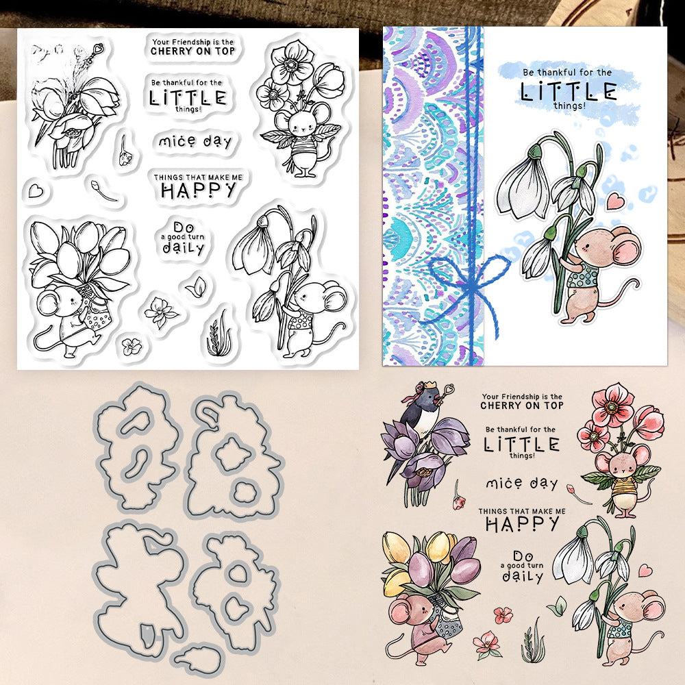 Mouse Flowers Dies & Stamps Set