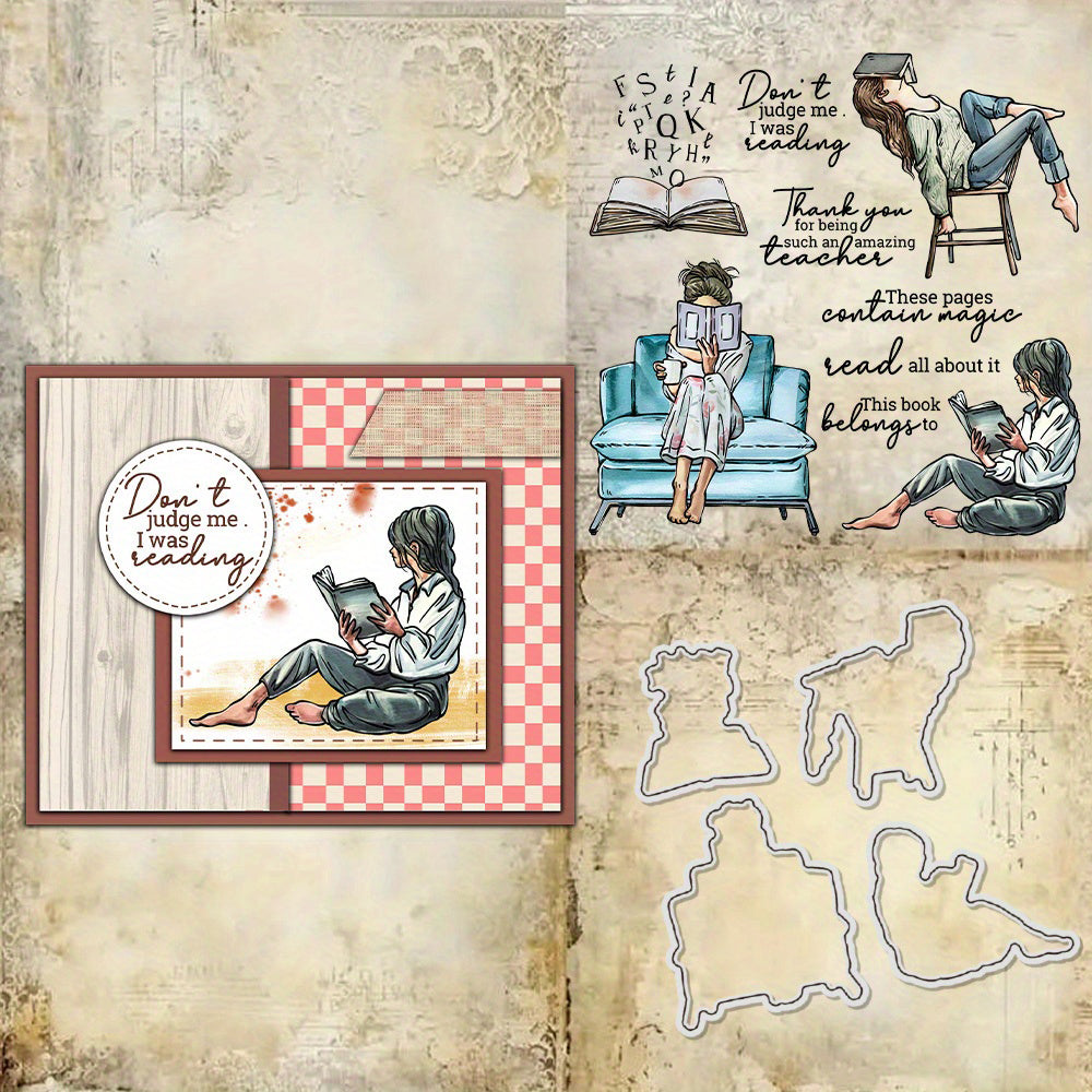 Girl Reading At Home Dies & Stamps Set