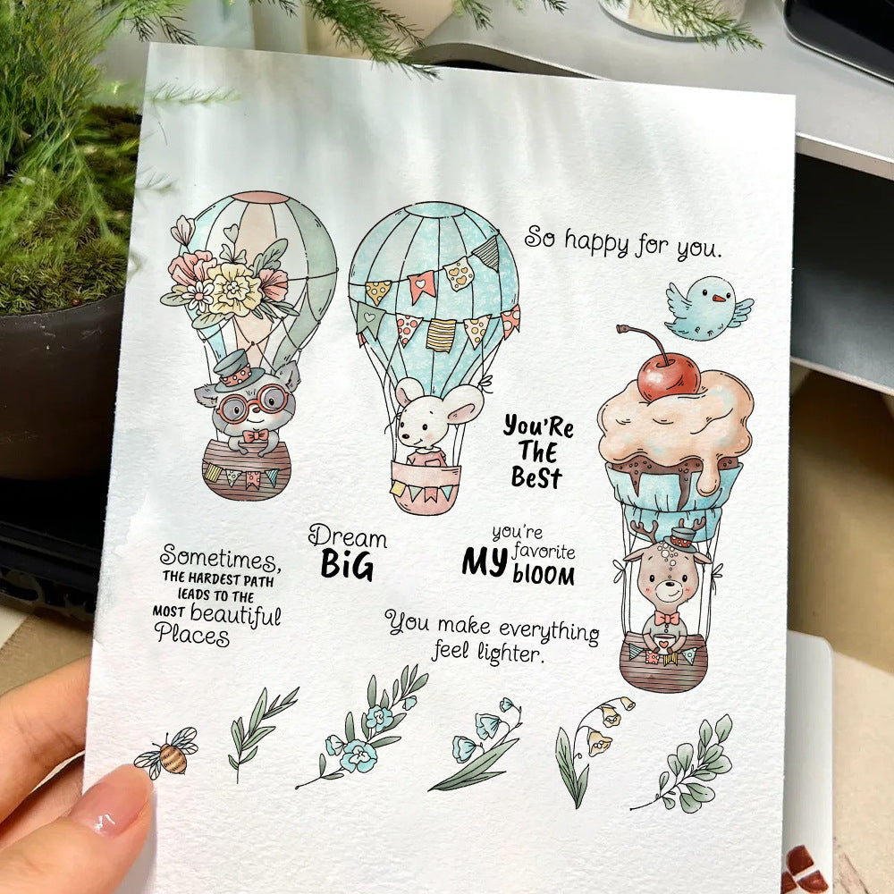 Cute Animal Hot Air Balloon Clear Stamps