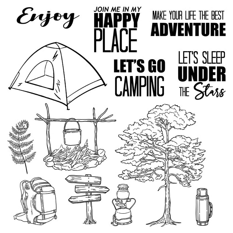Outdoor Camping Tent Dies & Stamps Set