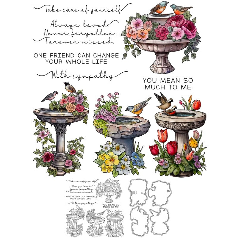 Garden Birds & Flowers Dies & Stamps Set