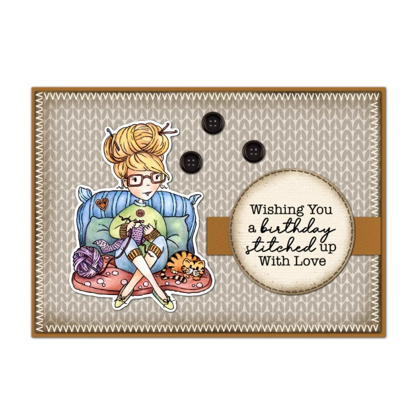 Woman Knitting Sweater Dies & Stamps Set