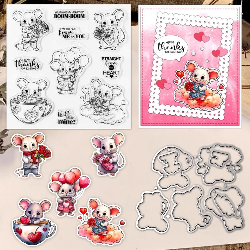 Valentine's Day Cute Mouse Dies & Stamps Set