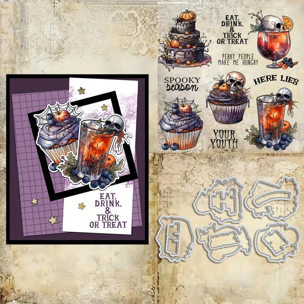 Halloween Party Cake Wine Dies & Stamps Set