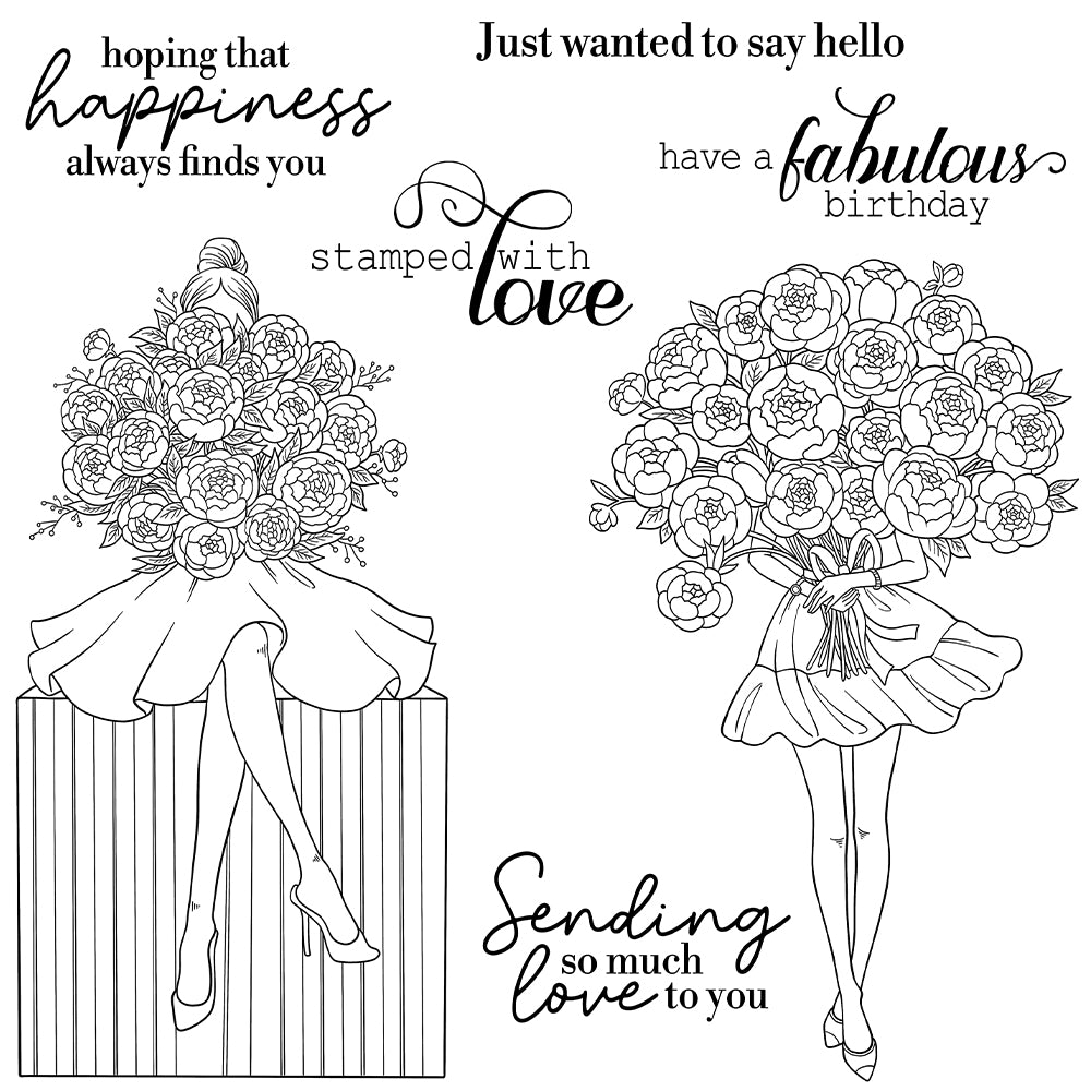 Girl Holding Flowers Dies & Stamps Set