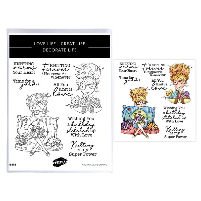 Woman Knitting Sweater Dies & Stamps Set