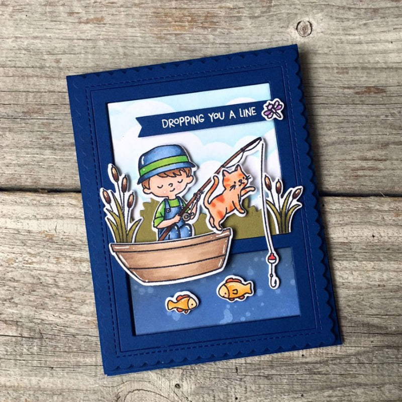 Fishing Boy Dies & Stamps Set