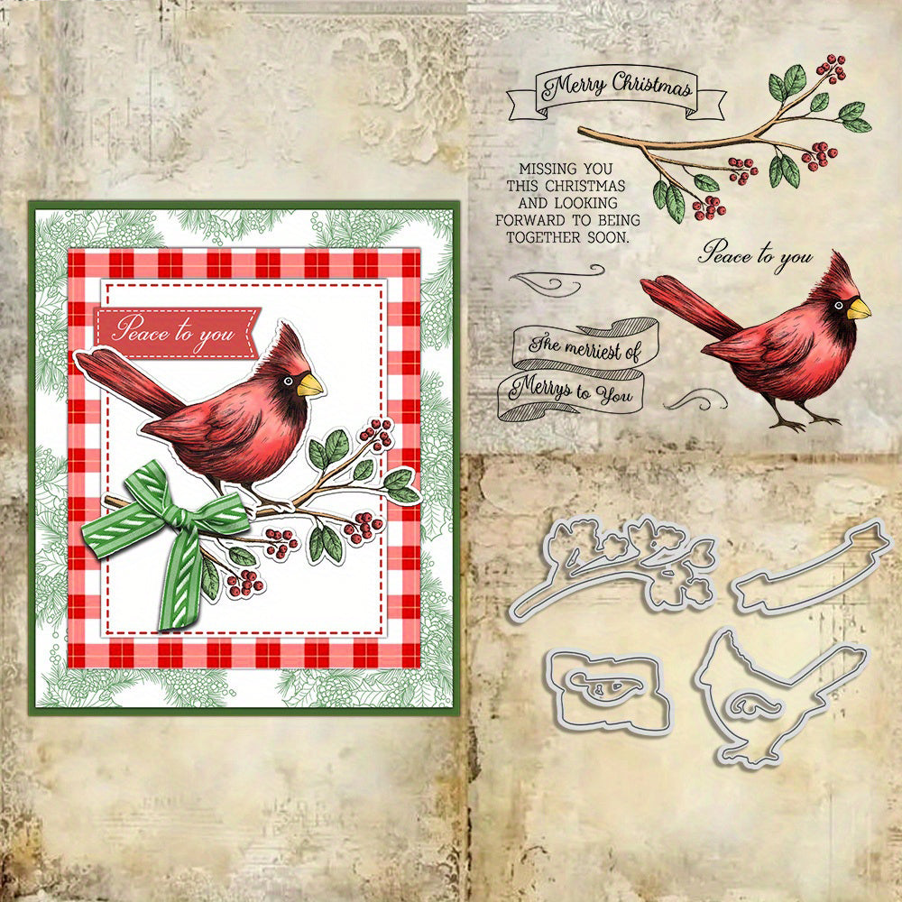 Merry Christmas Bird Olive Branch Dies & Stamps Set