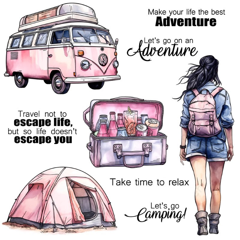Camping Adventure Girl Dies & Stamps Set