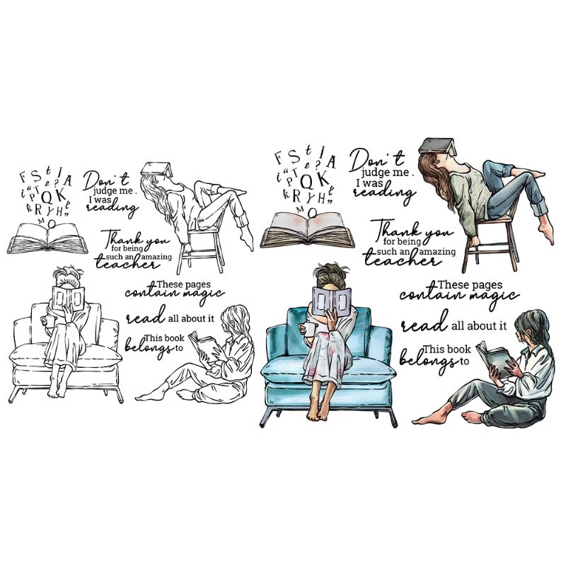 Girl Reading At Home Dies & Stamps Set