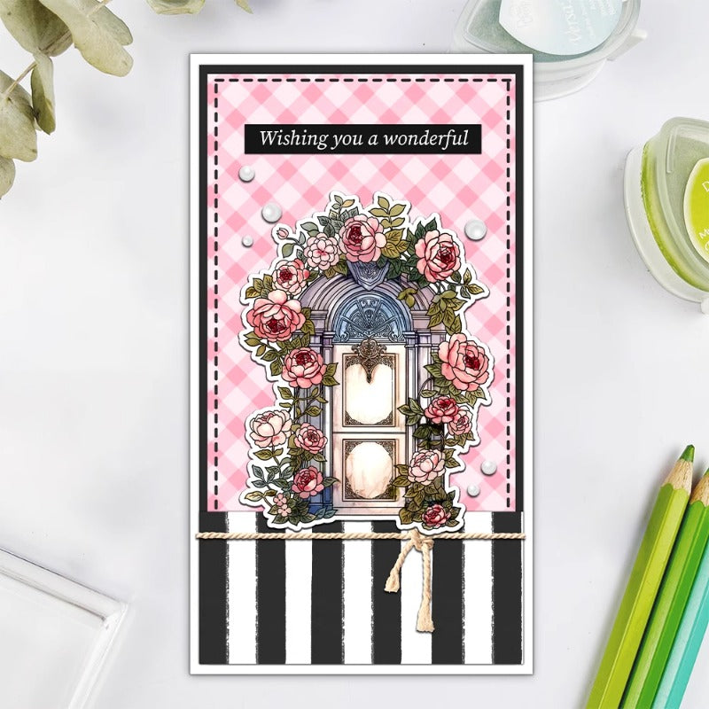Beautiful Retro Flower Gate Dies & Stamps Set