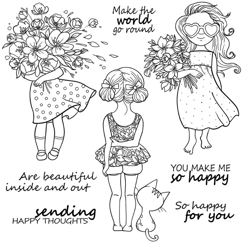 Cool Girls Holding Flowers Dies & Stamps Set