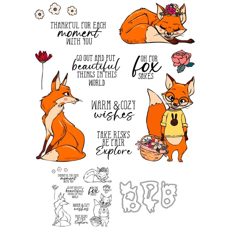 Cute Fox Rose Basket Dies & Stamps Set