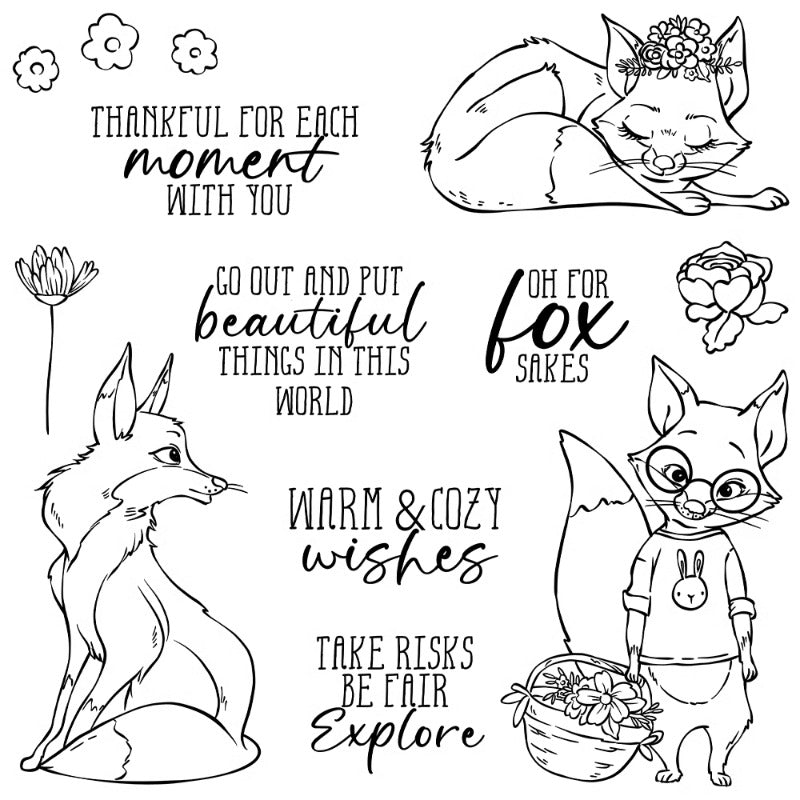 Cute Fox Rose Basket Dies & Stamps Set