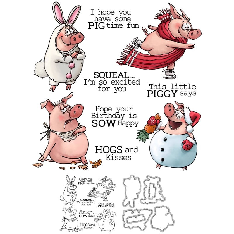 Cute Cartoon Fat Pigs Dies & Stamps Set