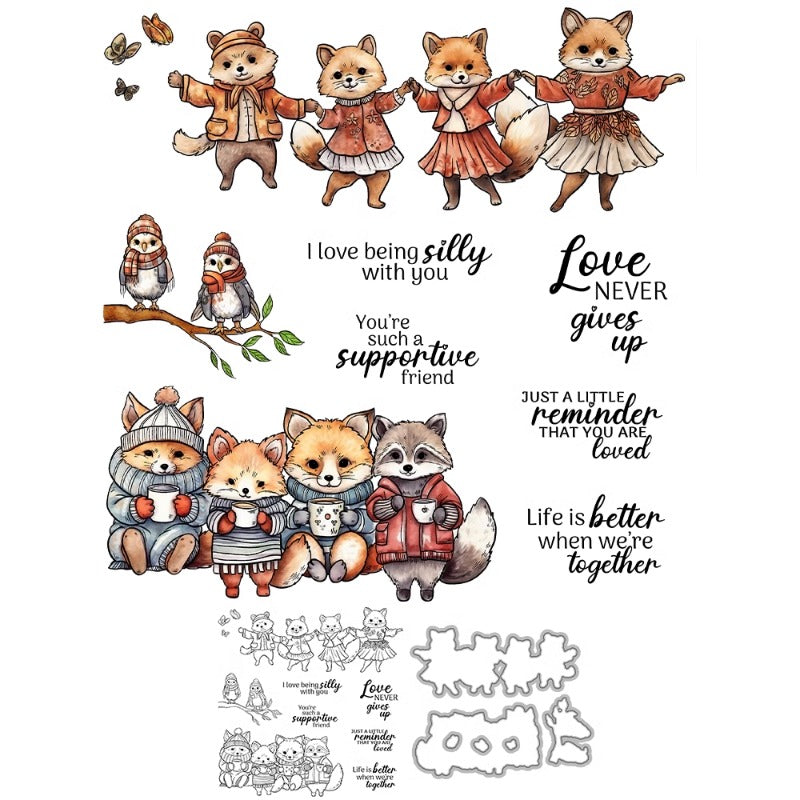 Cute Cartoon Foxs Dies & Stamps Set