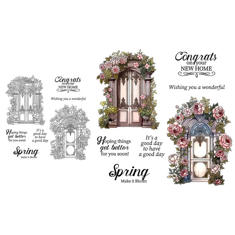 Beautiful Retro Flower Gate Dies & Stamps Set