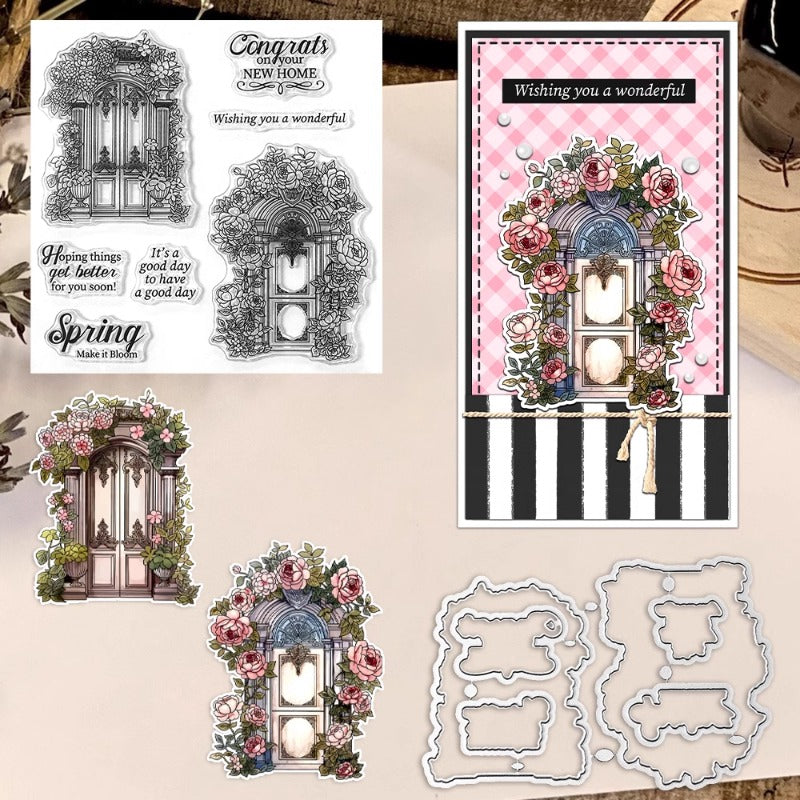 Beautiful Retro Flower Gate Dies & Stamps Set