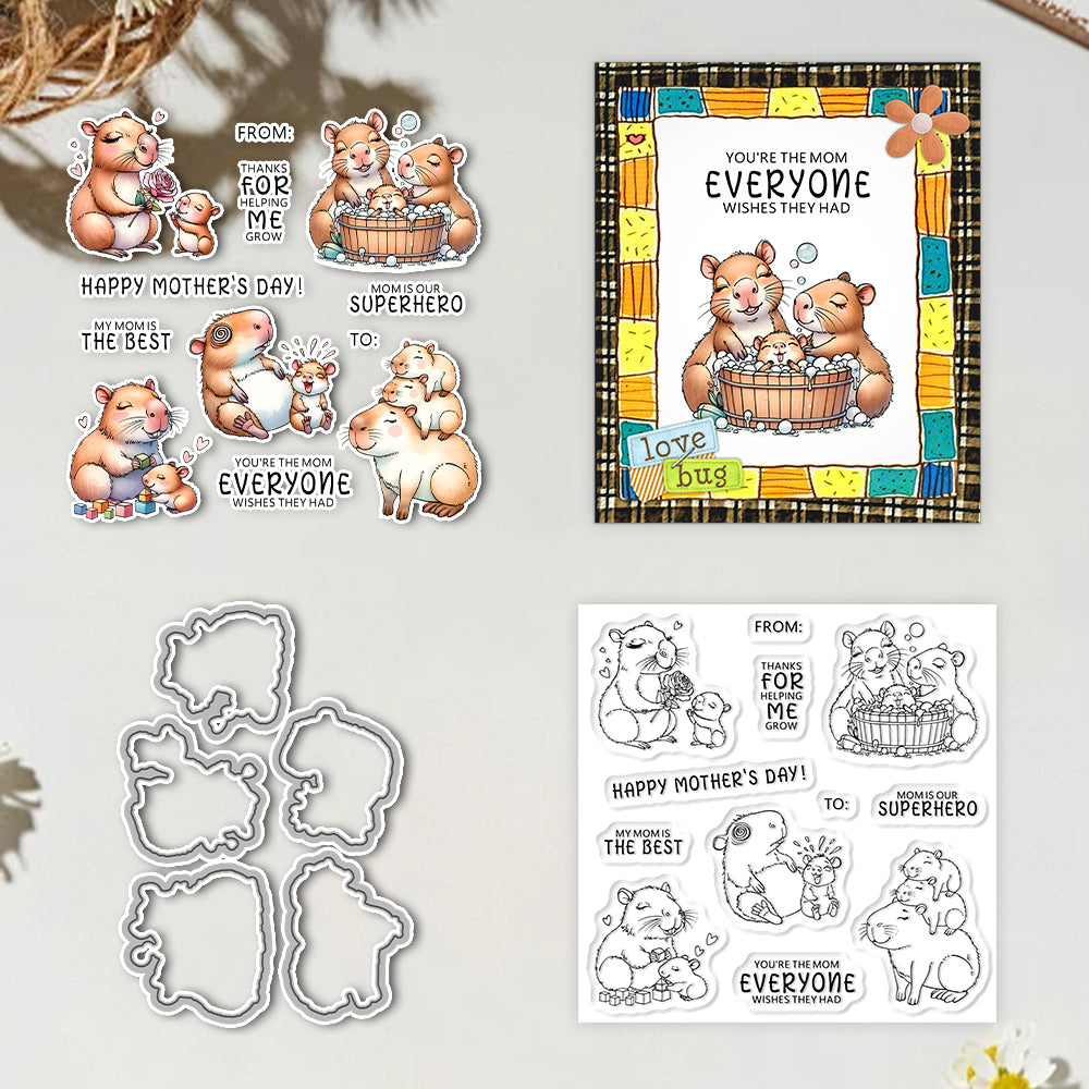 Mom Baby Capybara Dies & Stamps Set