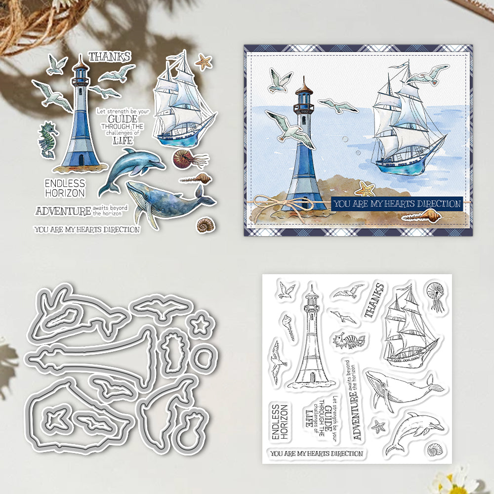 Lighthouse Boat Dolphin Dies & Stamps Set