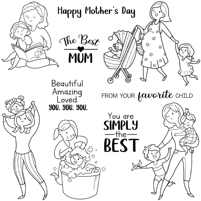 Mother's Day Kids & Mother Playing Clear Stamps