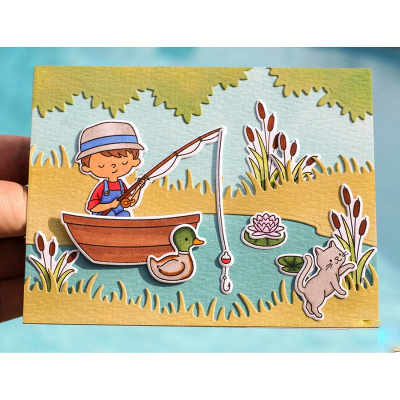 Fishing Boy Dies & Stamps Set