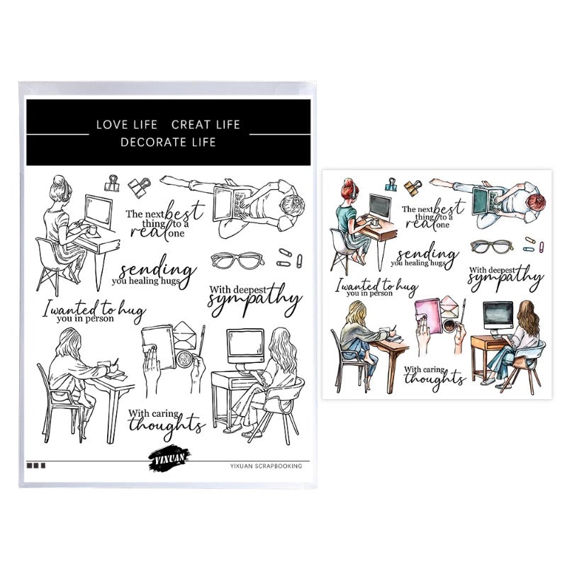 Girl Working Hard & Studying Clear Stamps