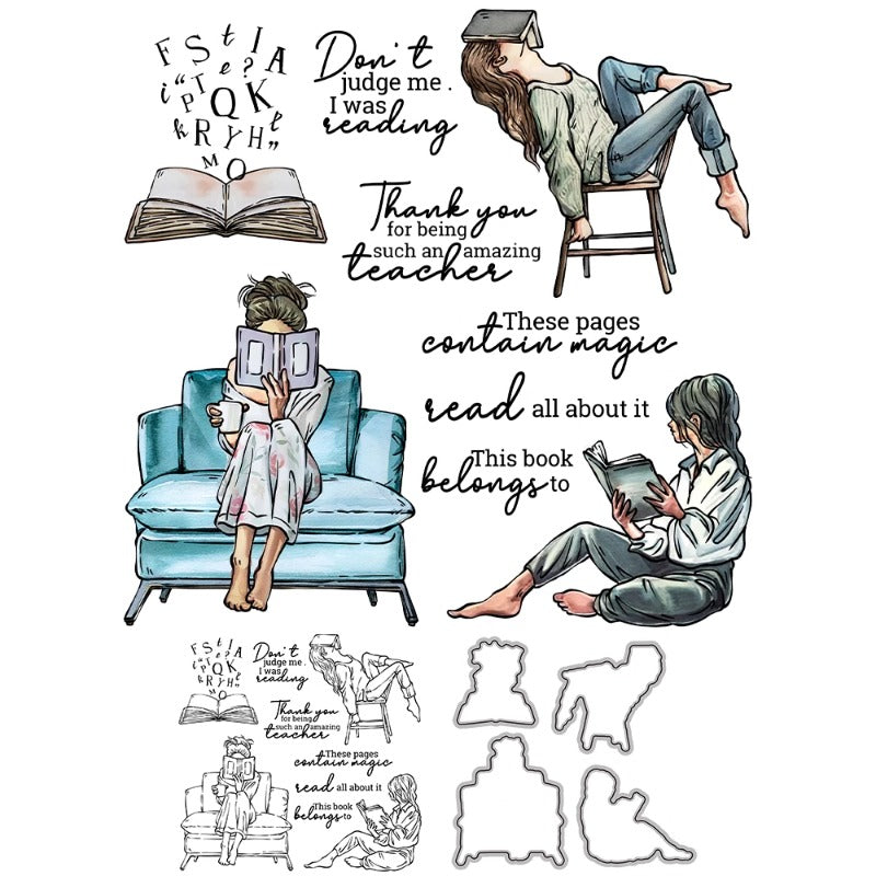 Girl Reading At Home Dies & Stamps Set