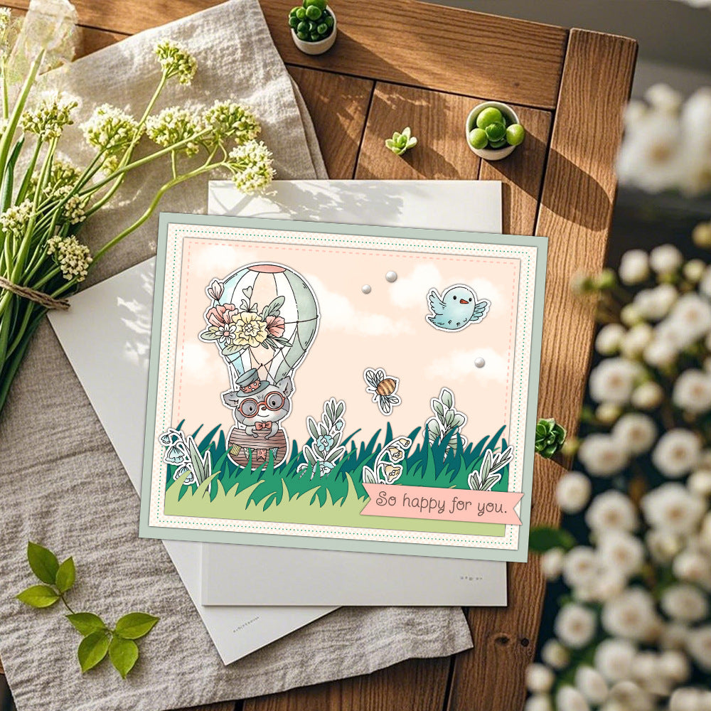 Cute Animal Hot Air Balloon Clear Stamps