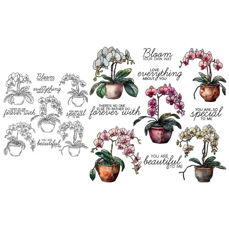 Blooming Potted Orchids Dies & Stamps Set