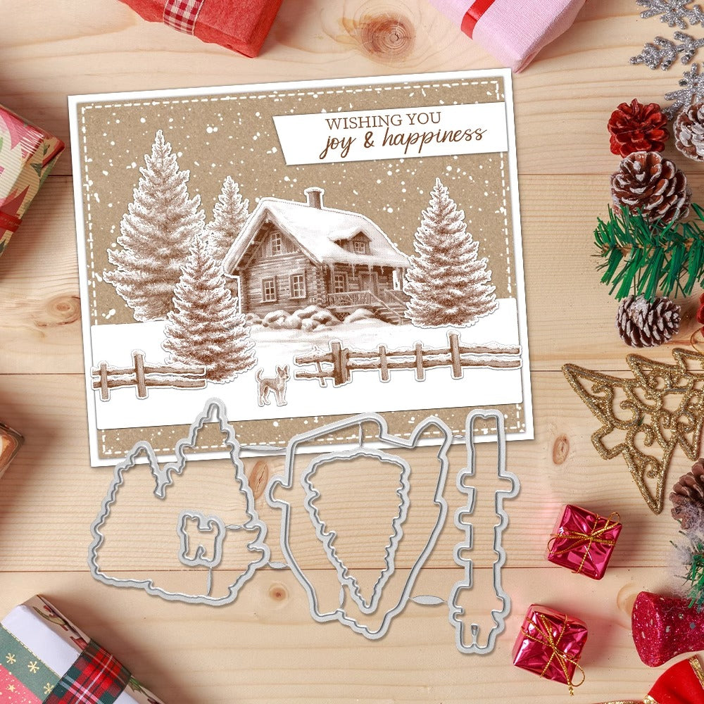 Winter Pine Forest and Cottage Dies & Stamps Set