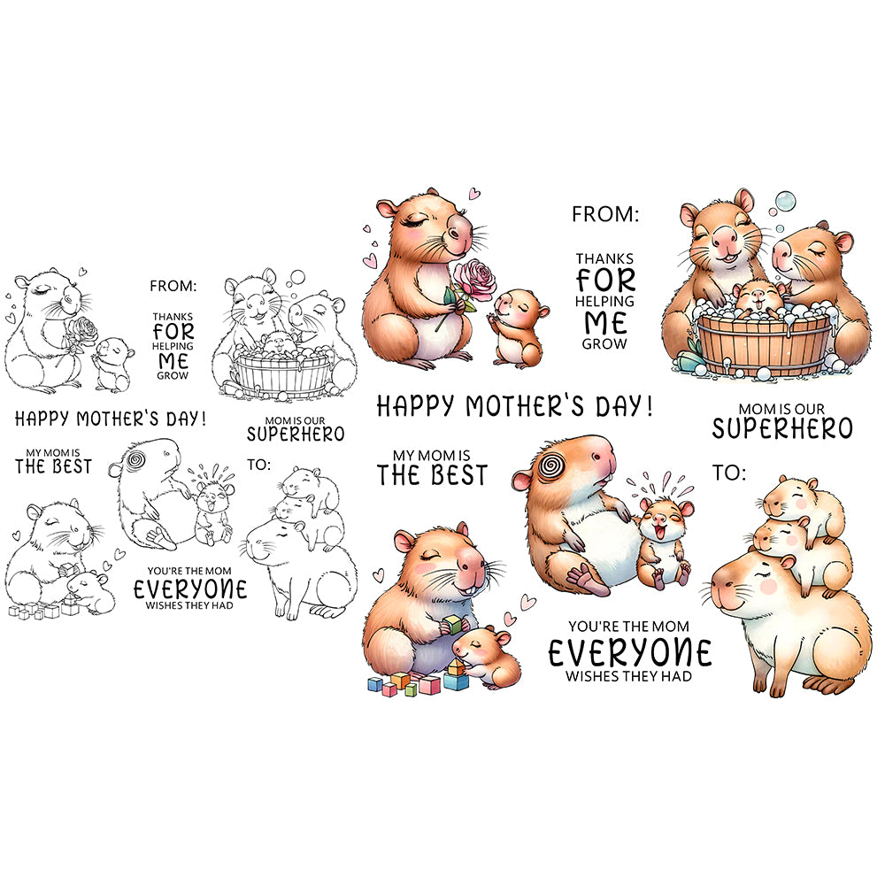 Mom Baby Capybara Dies & Stamps Set