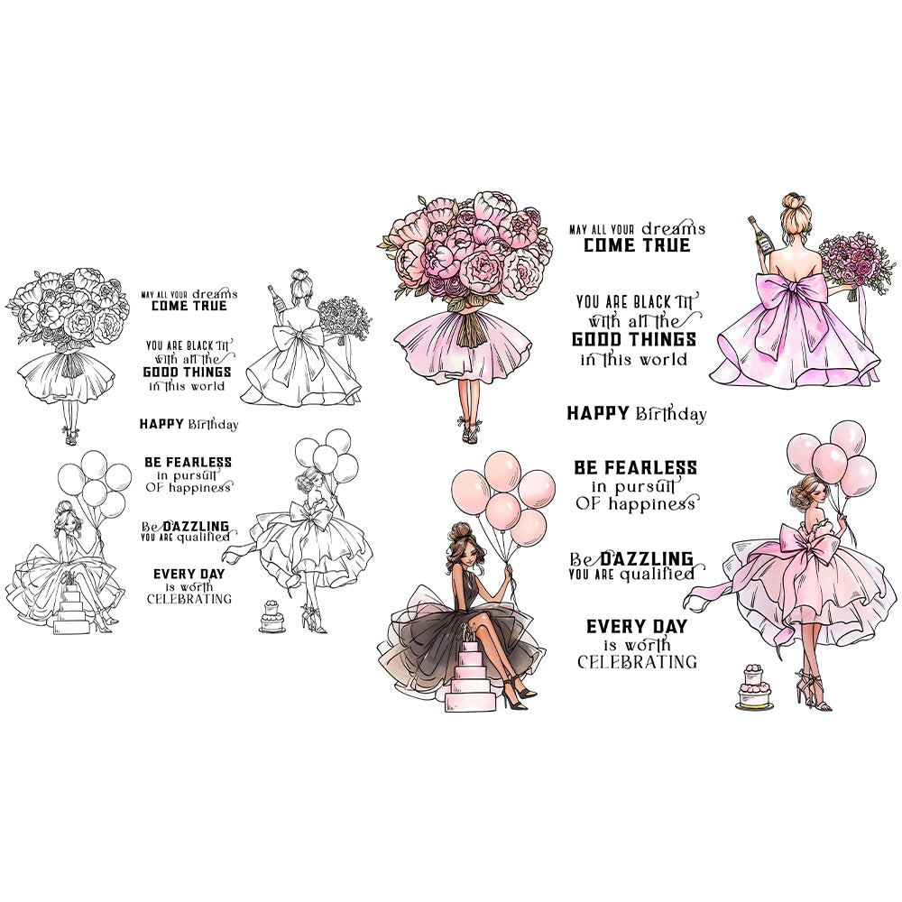 Flower Balloon Girls Clear Stamps