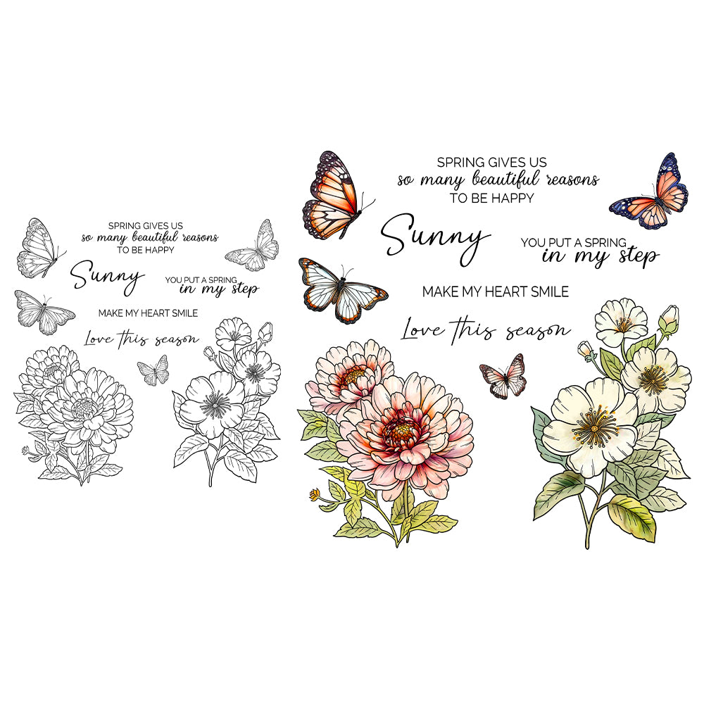 Flowers and Butterflies Dies & Stamps Set