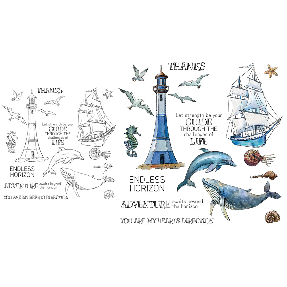 Lighthouse Boat Dolphin Dies & Stamps Set