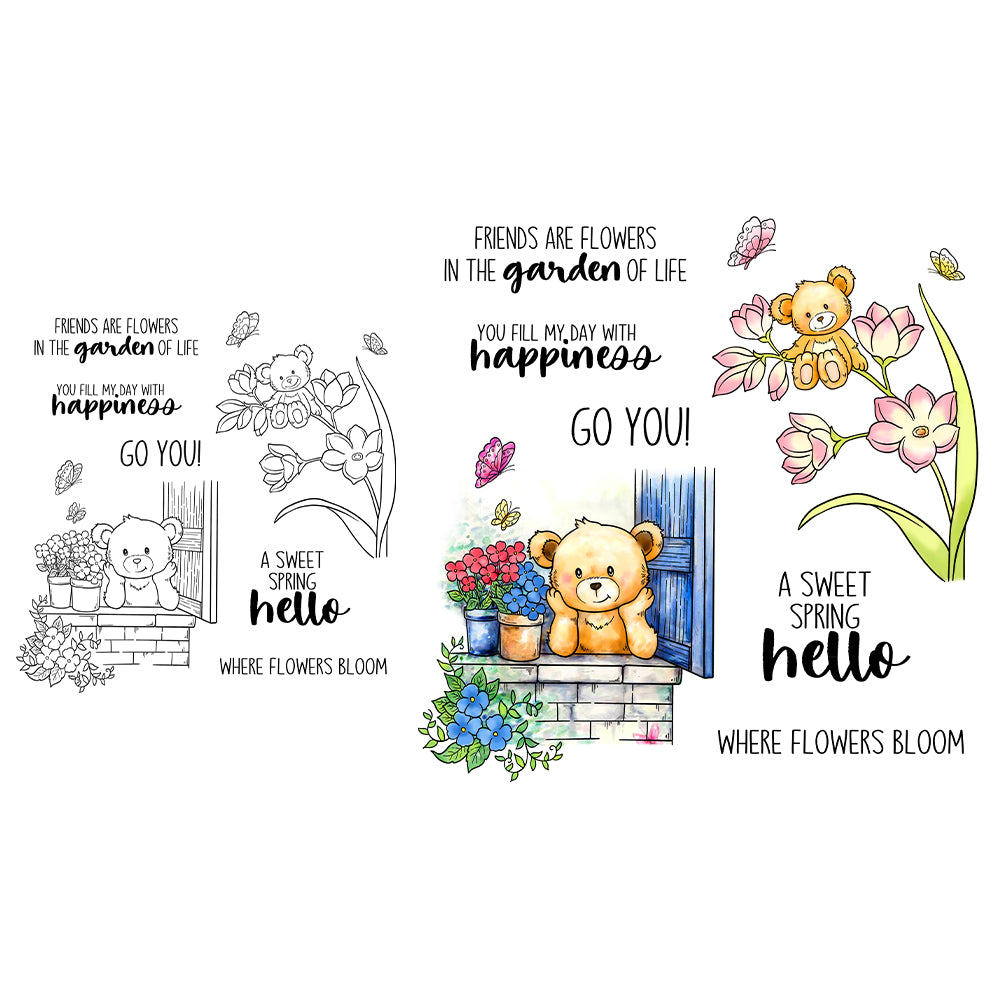 Bear and Flowers Dies & Stamps Set