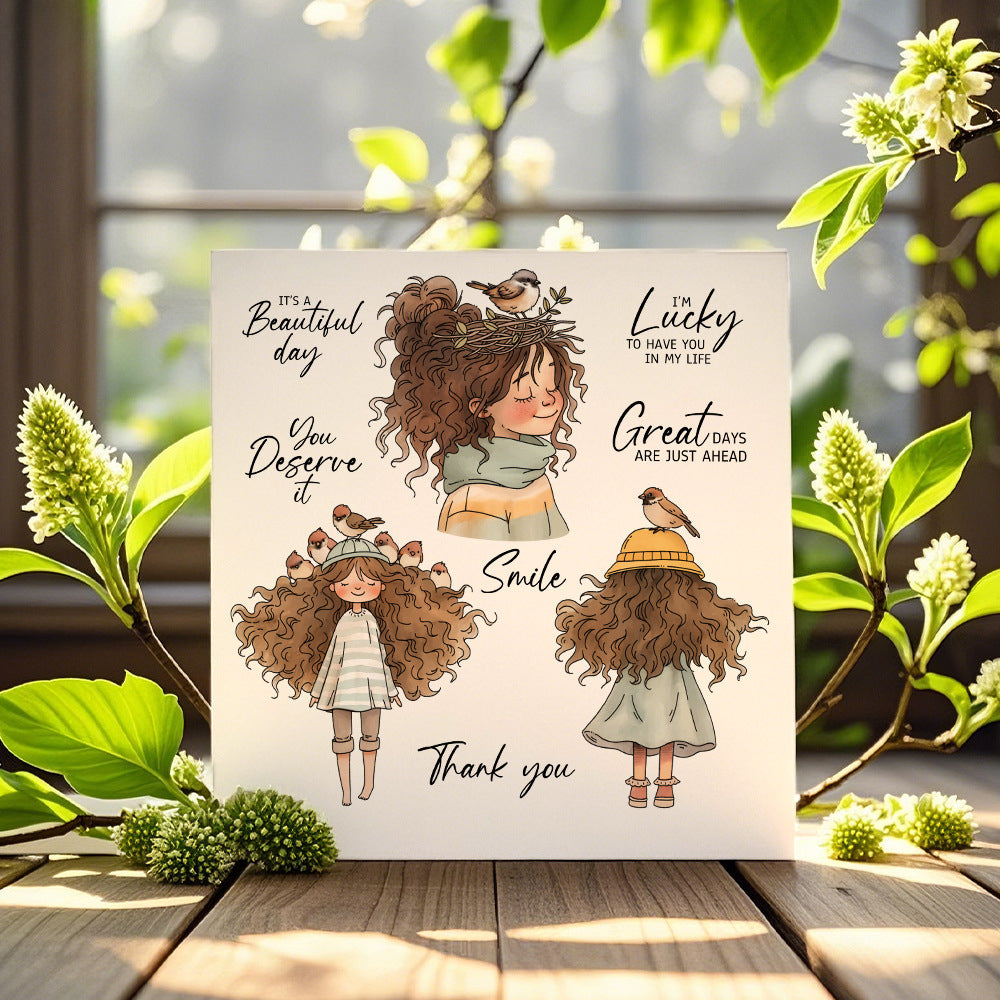 Girl with Messy Hair Dies & Stamps Set