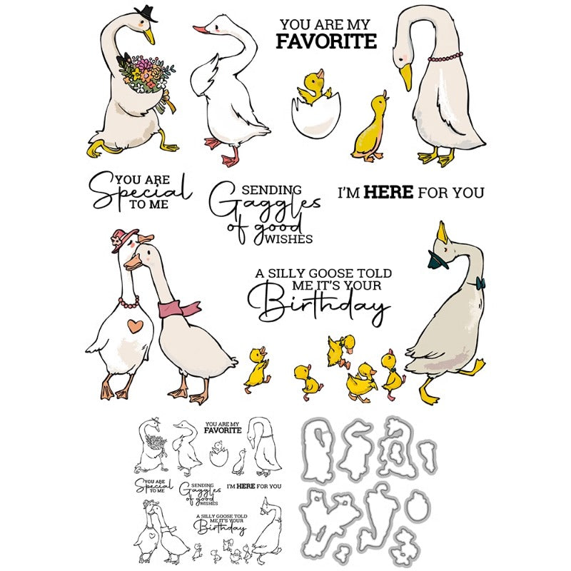 Cute Cartoon Goose & Duck Dies & Stamps Set