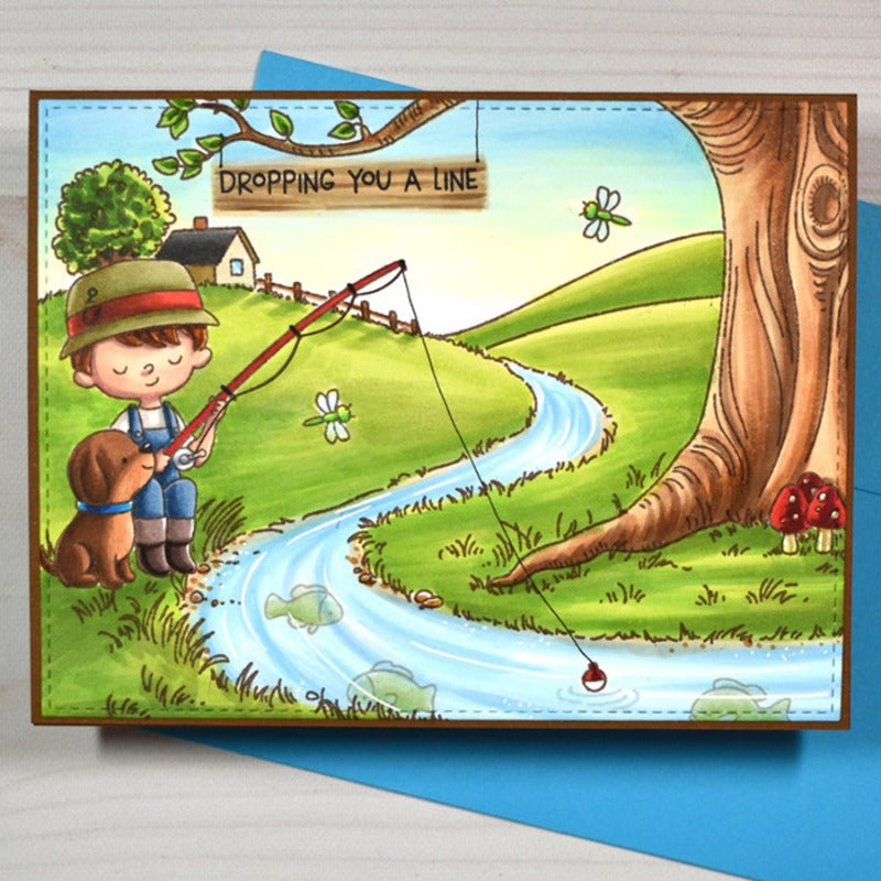 Fishing Boy Dies & Stamps Set