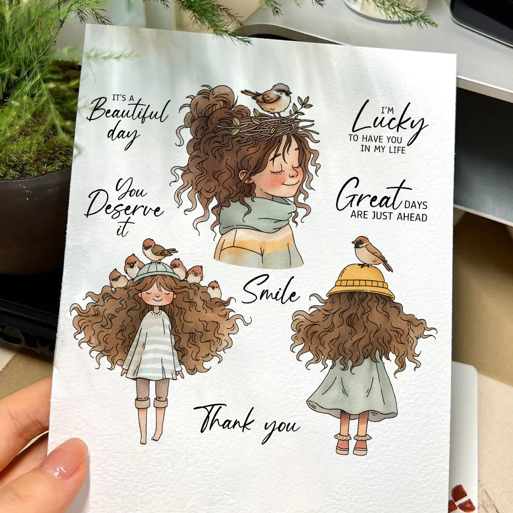 Girl with Messy Hair Dies & Stamps Set