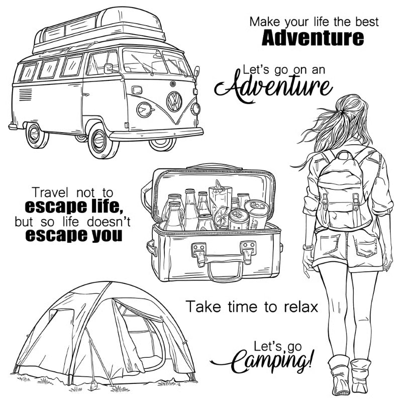 Camping Adventure Girl Dies & Stamps Set